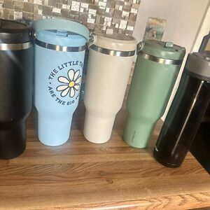 Insulated Travel Tumbler - Light Blue, White, Sage Green